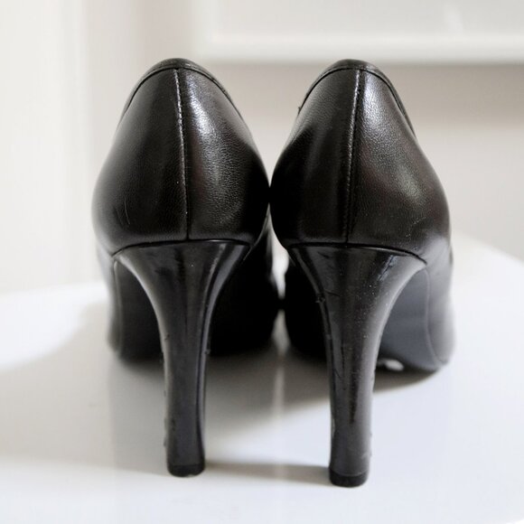 Ralph Lauren Dark Brown Leather Stiletto Heels w/ Strappy Buckle Detail - Women' - Picture 5 of 9